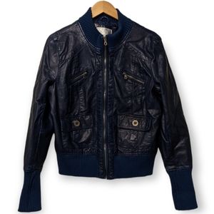 Navy Faux Leather Moto Jacket Size XL